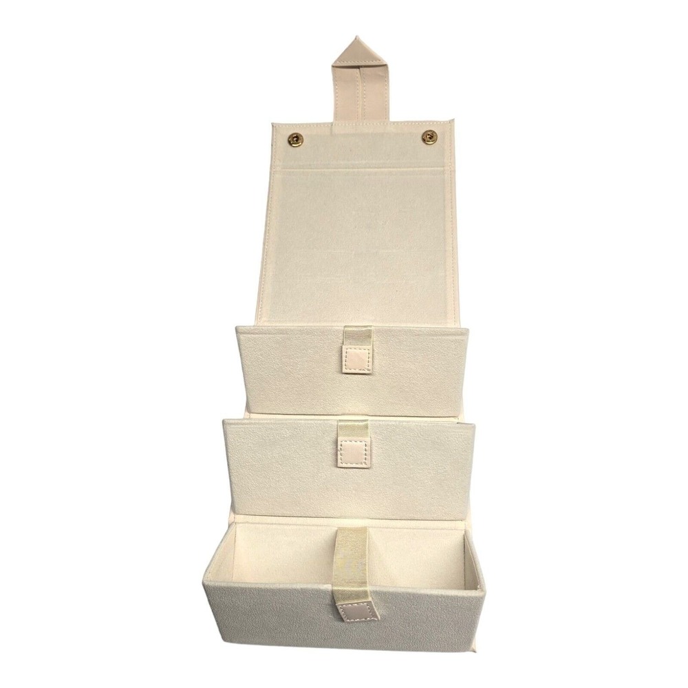 3 Slot Sunglasses Travel Case Cream Vegan Leather Hanging Organizer